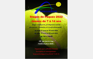 Stages de Tennis de Pâques 2022